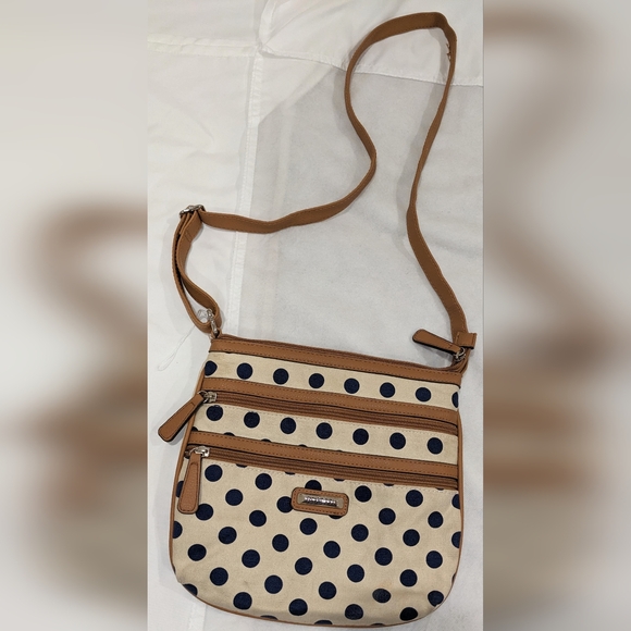 Rosetti Handbags - Rosetti Blue, Cream, Tan Polka Dot Cotton Crossbody Bag
